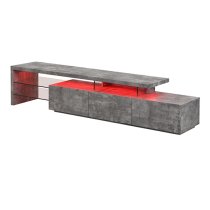 Alanis Wooden TV Stand With Storage In Concrete And LED Lights