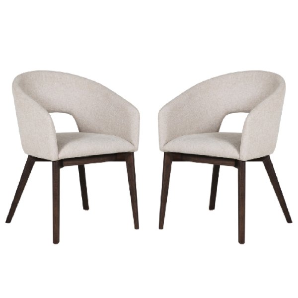 Adria Natural Fabric Dining Chair With Oak Legs In Pair