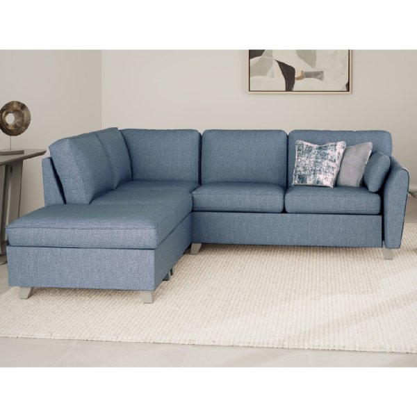 Castro Fabric Left Hand Corner Sofa With Oak Legs In Blue