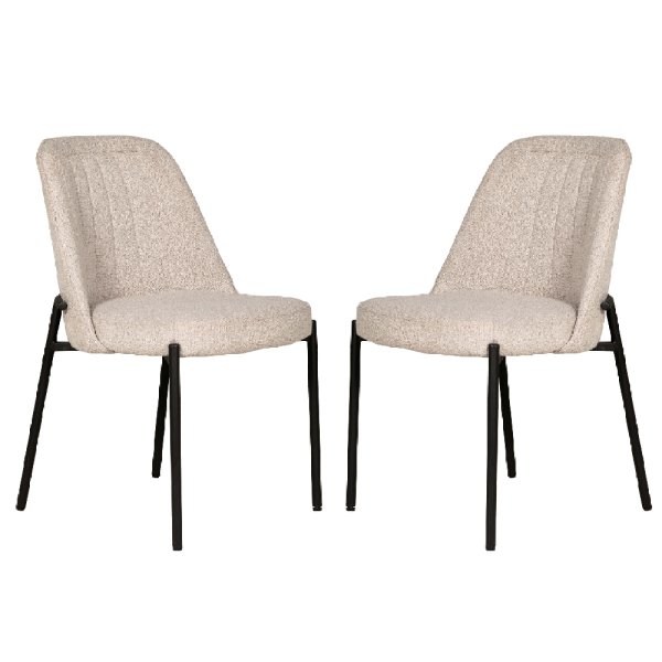 Ferndale Natural Fabric Dining Chairs With Black Legs In Pair