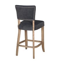 Dothan Velvet Bar Chair With Oak Legs In Dark Grey