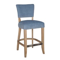 Dothan Blue Velvet Bar Chairs With Oak Legs In Pair