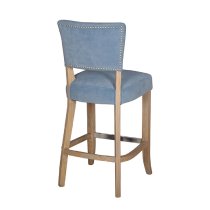 Dothan Blue Velvet Bar Chairs With Oak Legs In Pair