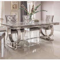 Kelsey Small Marble Dining Table With Steel Base In Grey