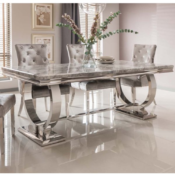 Kelsey Small Marble Dining Table With Steel Base In Grey