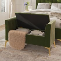 Pulford Velvet Upholstered Ottoman Storage Bench In Green