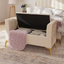 Pulford Velvet Upholstered Ottoman Storage Bench In Natural