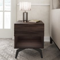 Basalt Wooden Lamp Table With 1 Drawer In Dark Walnut