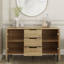 Natick Wooden Sideboard With 2 Doors 3 Drawers In Oak