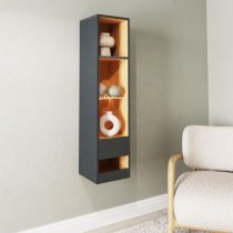 Langley Tall Wooden Shelving Unit In Anthracite And Oak With LED