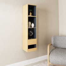 Langley Tall Wooden Shelving Unit In Oak And Anthracite With LED