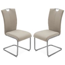 Langley Taupe Fabric Dining Chairs With Chrome Base In Pair