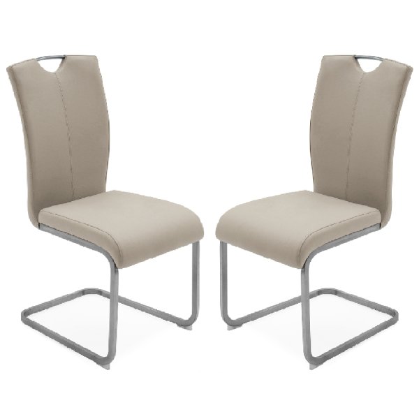 Langley Taupe Fabric Dining Chairs With Chrome Base In Pair