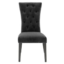 Pombo Charcoal Velvet Dining Chairs With Wooden Leg In Pair