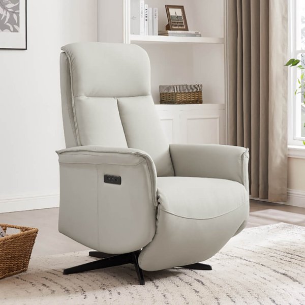 Roanoke Leather Electric Reclining Chair In Stone