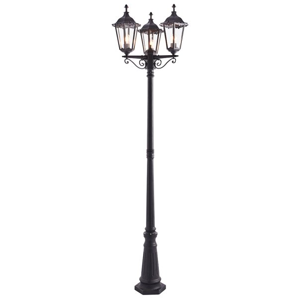 Belleville Clear Glass Tall 3 Lights Lamp Post In Matt Black