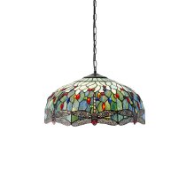 Dearborn 3 Light Glass Large Pendant Ceiling Light In Blue Black