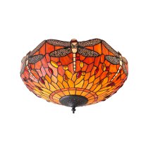 Dearborn Tiffany Glass Flush Ceiling Light In Orange And Red