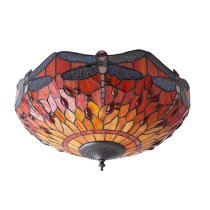 Dearborn Tiffany Glass Flush Ceiling Light In Orange And Red