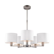 Deland 5 Lights Silk Shades Pendant Ceiling Light In Matt Nickel