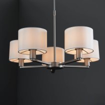 Deland 5 Lights Silk Shades Pendant Ceiling Light In Matt Nickel