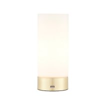 Destin Opal Glass Cylindrical Shade USB Table Lamp In Brass