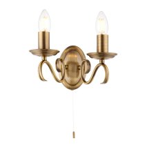 Brunswick 2 Lights Glass Twin Wall Light In Antique Brass