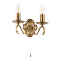 Brunswick 2 Lights Glass Twin Wall Light In Antique Brass