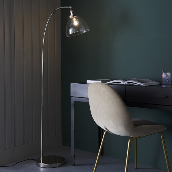 Hartford Clear Glass Shade Floor Lamp In Bright Nickel