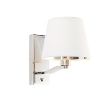 Herriman White Fabric Shade Wall Light In Bright Nickel