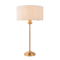 Hixson Natural Fabric Shade Table Lamp In Aged Brass