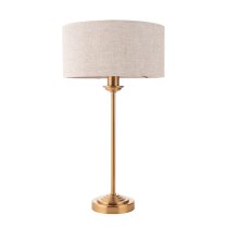 Hixson Natural Fabric Shade Table Lamp In Aged Brass