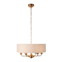 Hixson 6 Light Natural Fabric Pendant Ceiling Light In Brass