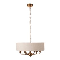 Hixson 6 Light Natural Fabric Pendant Ceiling Light In Brass