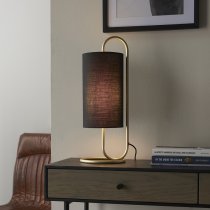 Kirkland Cylindrical Black Fabric Shade Table Lamp In Brass