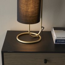 Kirkland Cylindrical Black Fabric Shade Table Lamp In Brass