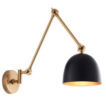 Laramie Matt Black Shade Wall Light In Antique Brass