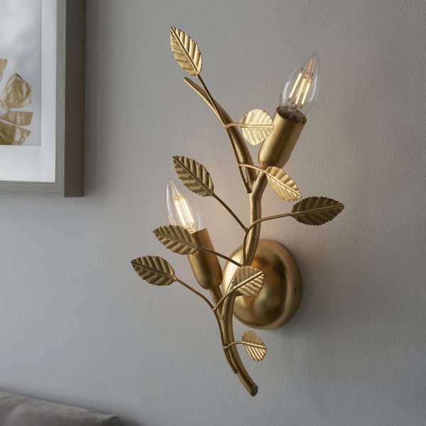 Laveen 2 Light Metal Floral Flush Wall Light In Gold