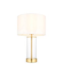 Laurel Glass White Fabric Drum Shade Table Lamp In Satin Brass