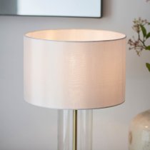 Laurel Glass White Fabric Drum Shade Table Lamp In Satin Brass