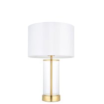 Laurel Glass White Fabric Drum Shade Table Lamp In Satin Brass