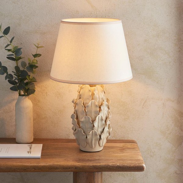 Lenoir White 35cm Shade Ceramic Table Lamp In Ivory