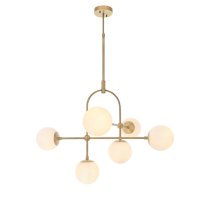 Mayetta 6 Opal Glass Pendant Ceiling Light In Antique Brass