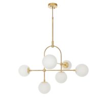 Mayetta 6 Opal Glass Pendant Ceiling Light In Antique Brass