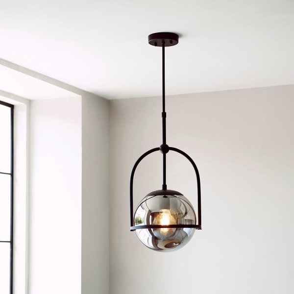 Mayetta Smoked Mirrored Glass Pendant Ceiling Light In Black