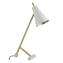 Merced Metal Cylinder Table Lamp In Satin Brass And Matt White