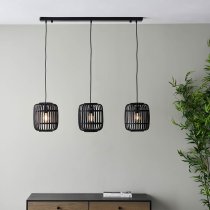 Murray 3 Light Dark Wooden Pendant Ceiling Light In Matt Black