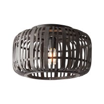 Murray Dark Bamboo Wood Flush Ceiling Light In Matt Black