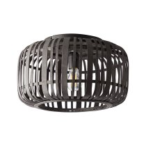 Murray Dark Bamboo Wood Flush Ceiling Light In Matt Black