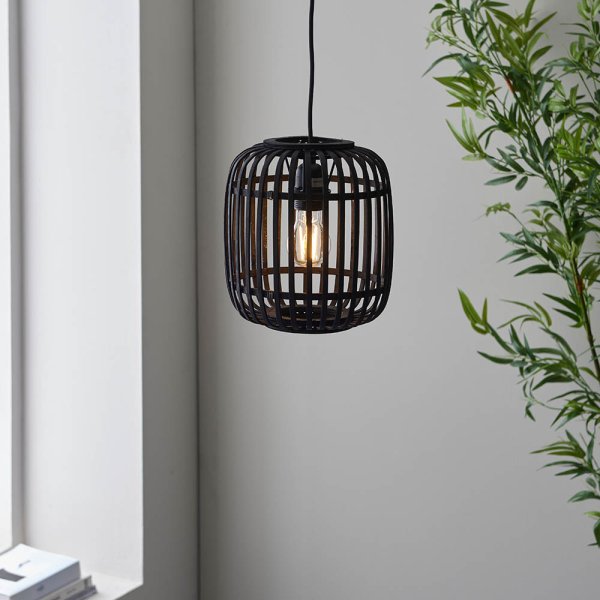 Murray Dark Bamboo Wood Pendant Ceiling Light In Matt Black